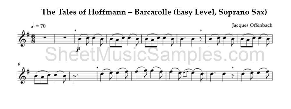 The Tales of Hoffmann – Barcarolle (Easy Level, Soprano Sax)