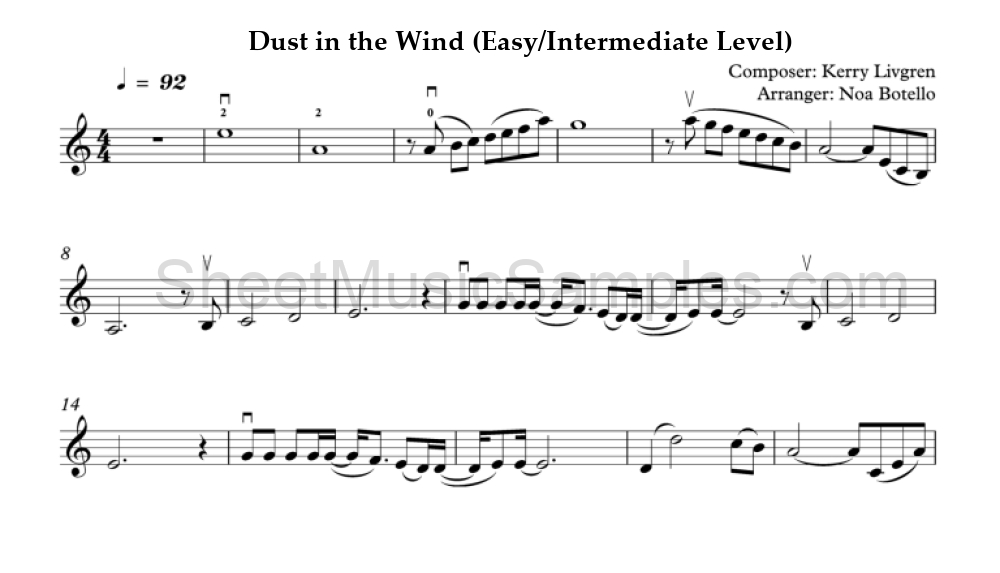 Dust in the Wind (Easy/Intermediate Level)