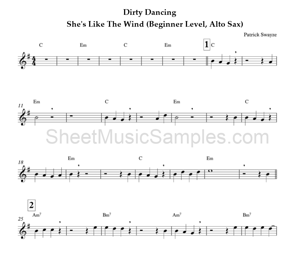 Dirty Dancing - She's Like The Wind (Beginner Level, Alto Sax)