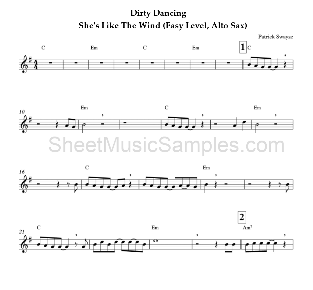 Dirty Dancing - She's Like The Wind (Easy Level, Alto Sax)