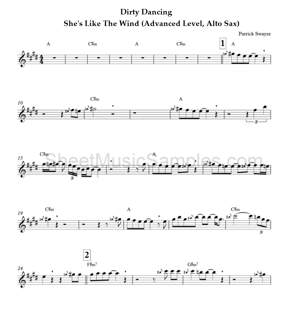 Dirty Dancing - She's Like The Wind (Advanced Level, Alto Sax)