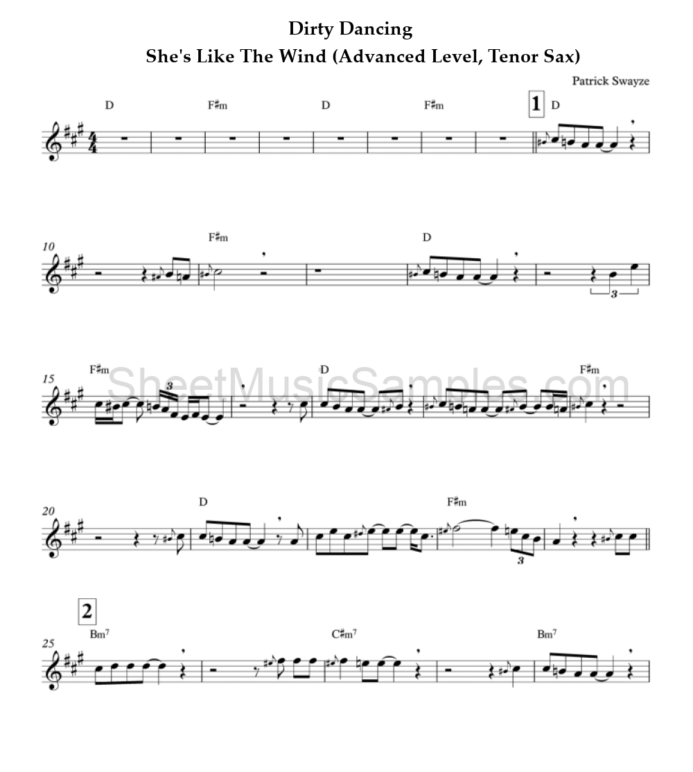 Dirty Dancing - She's Like The Wind (Advanced Level, Tenor Sax)