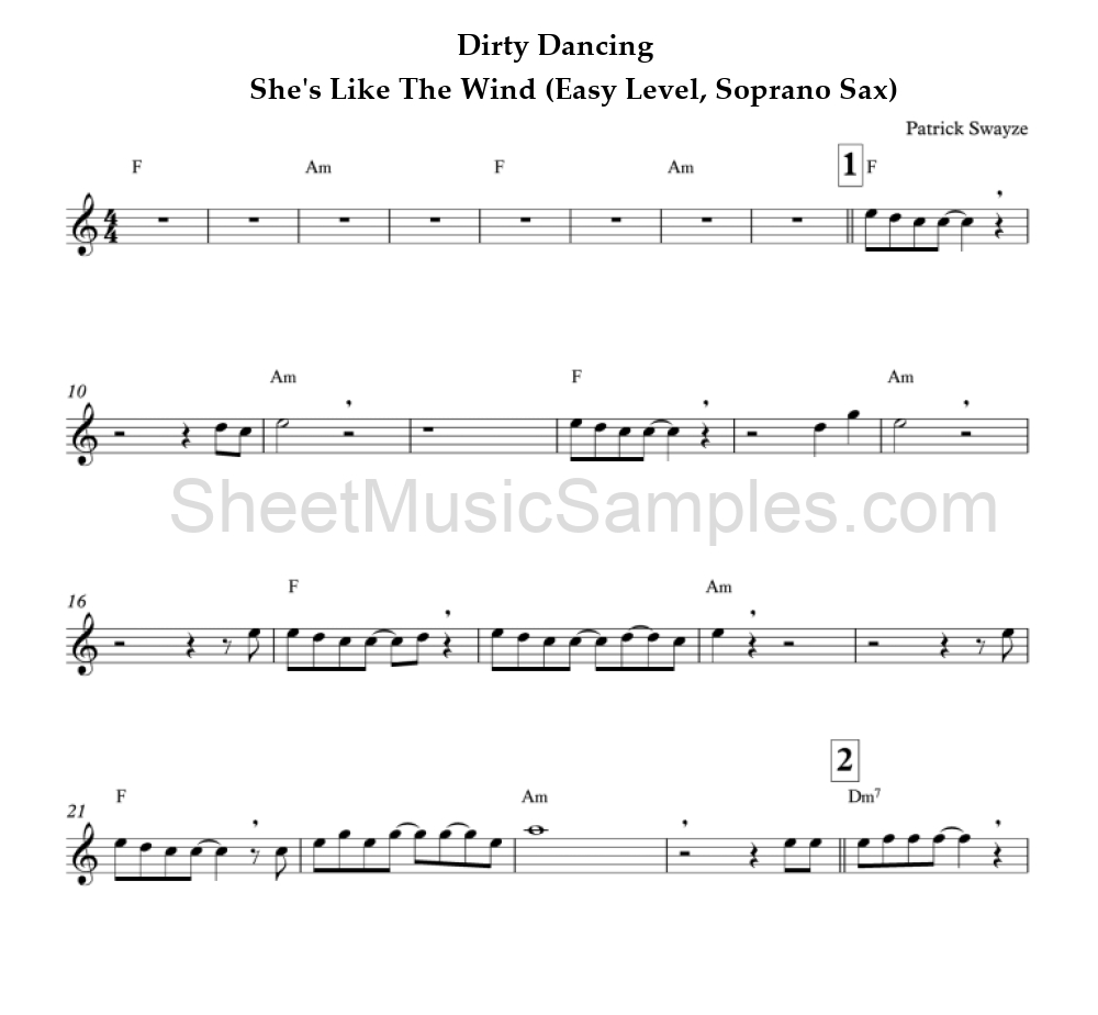 Dirty Dancing - She's Like The Wind (Easy Level, Soprano Sax)