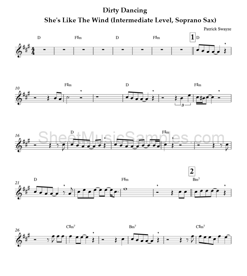 Dirty Dancing - She's Like The Wind (Intermediate Level, Soprano Sax)