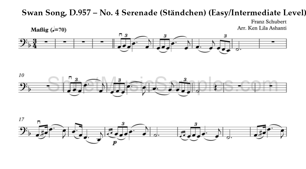 Swan Song, D.957 – No. 4 Serenade (Ständchen) (Easy/Intermediate Level)