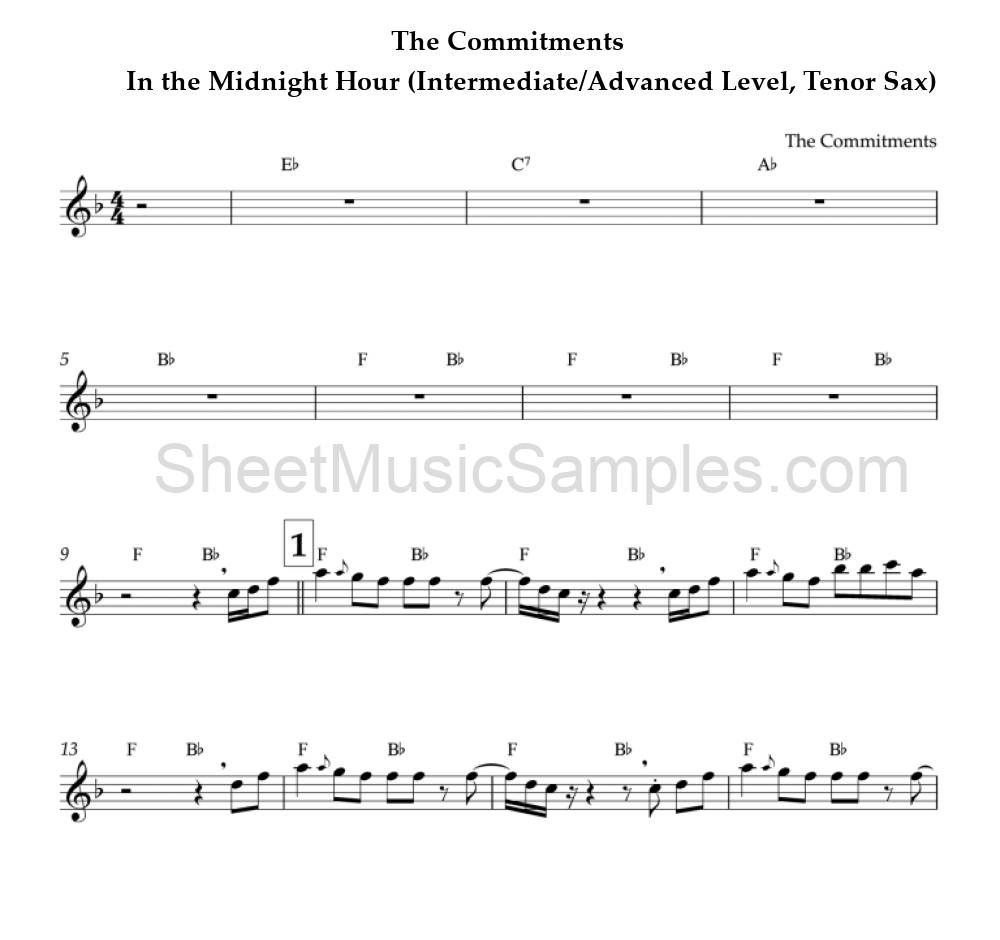 The Commitments - In the Midnight Hour (Intermediate/Advanced Level, Tenor Sax)