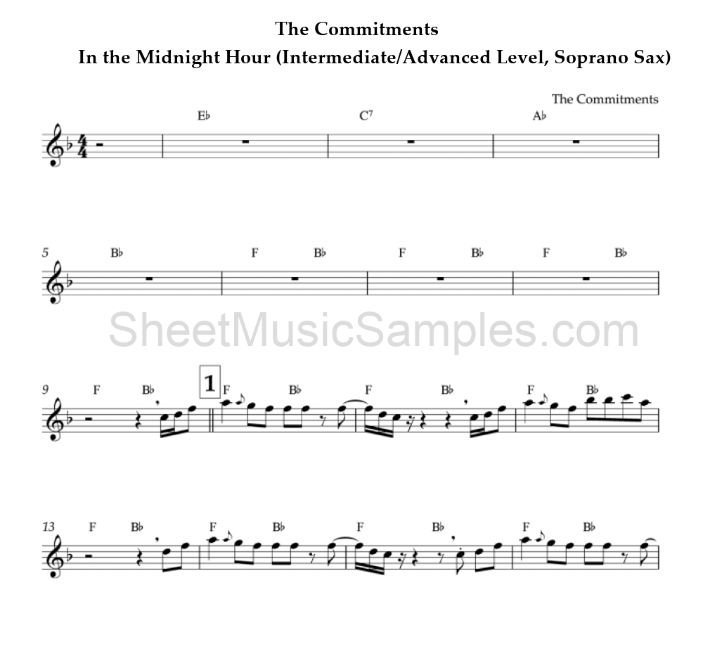 The Commitments - In the Midnight Hour (Intermediate/Advanced Level, Soprano Sax)