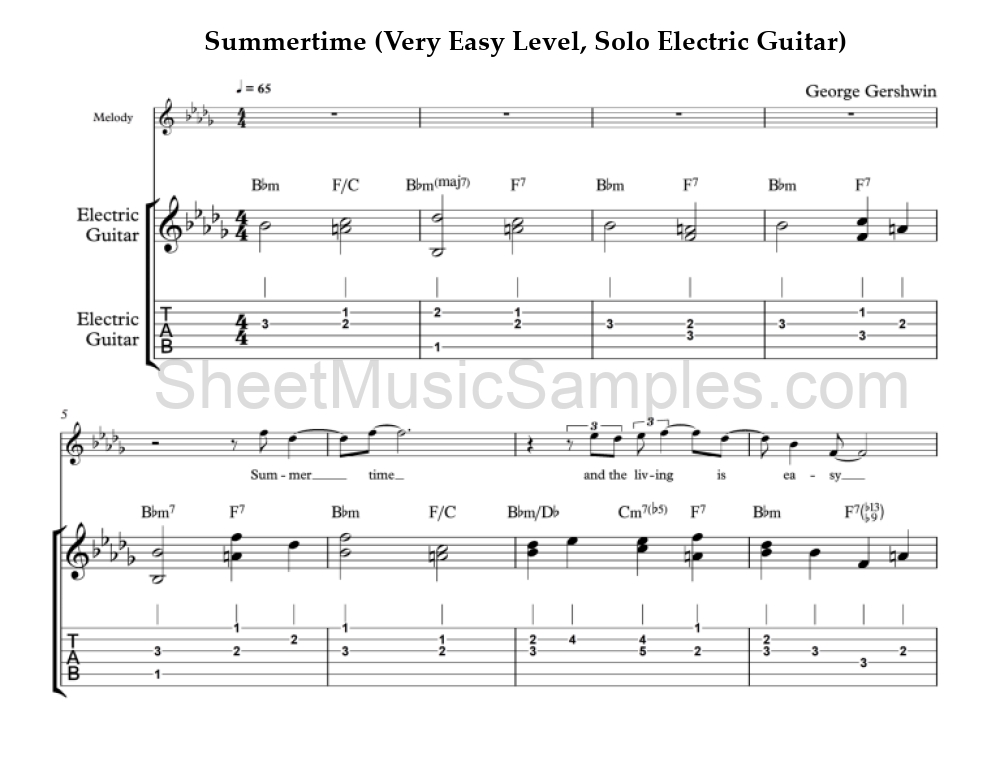 Summertime (Very Easy Level, Solo Electric Guitar)