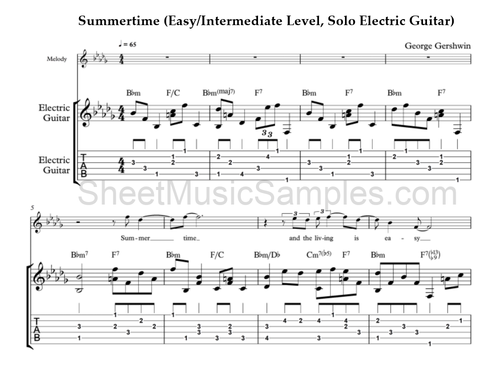 Summertime (Easy/Intermediate Level, Solo Electric Guitar)