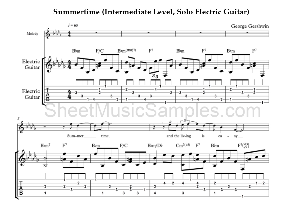 Summertime (Intermediate Level, Solo Electric Guitar)