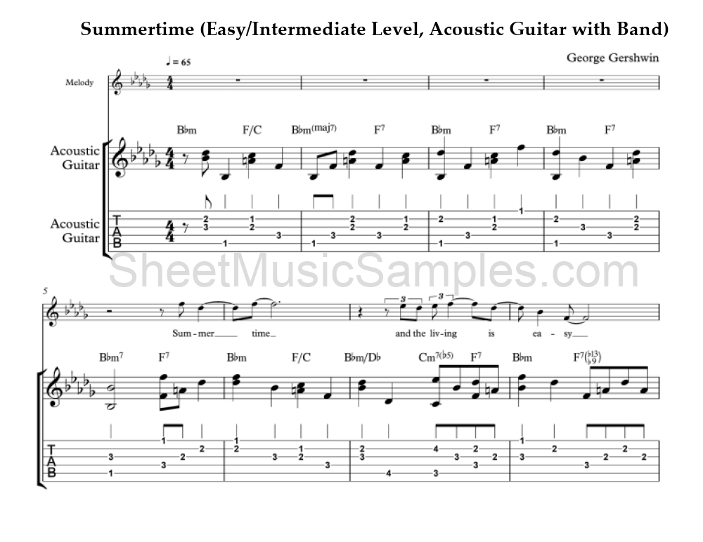 Summertime (Easy/Intermediate Level, Acoustic Guitar with Band)