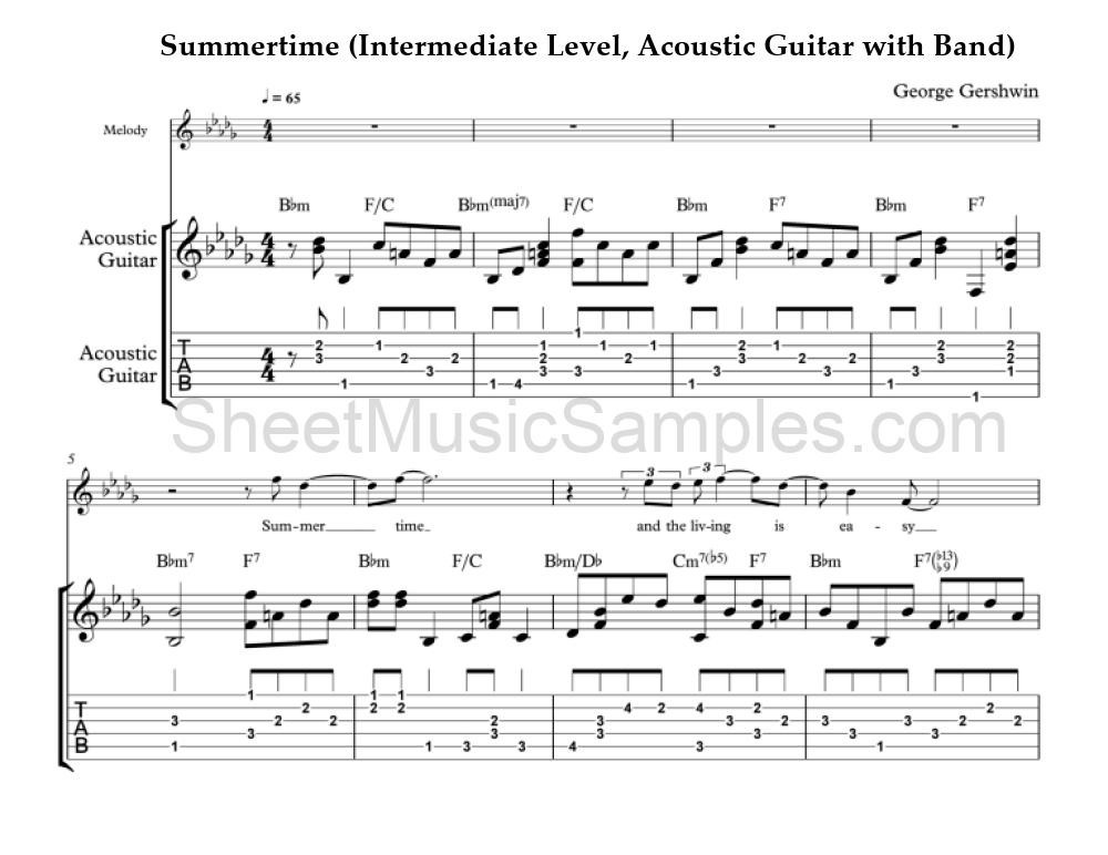 Summertime (Intermediate Level, Acoustic Guitar with Band)