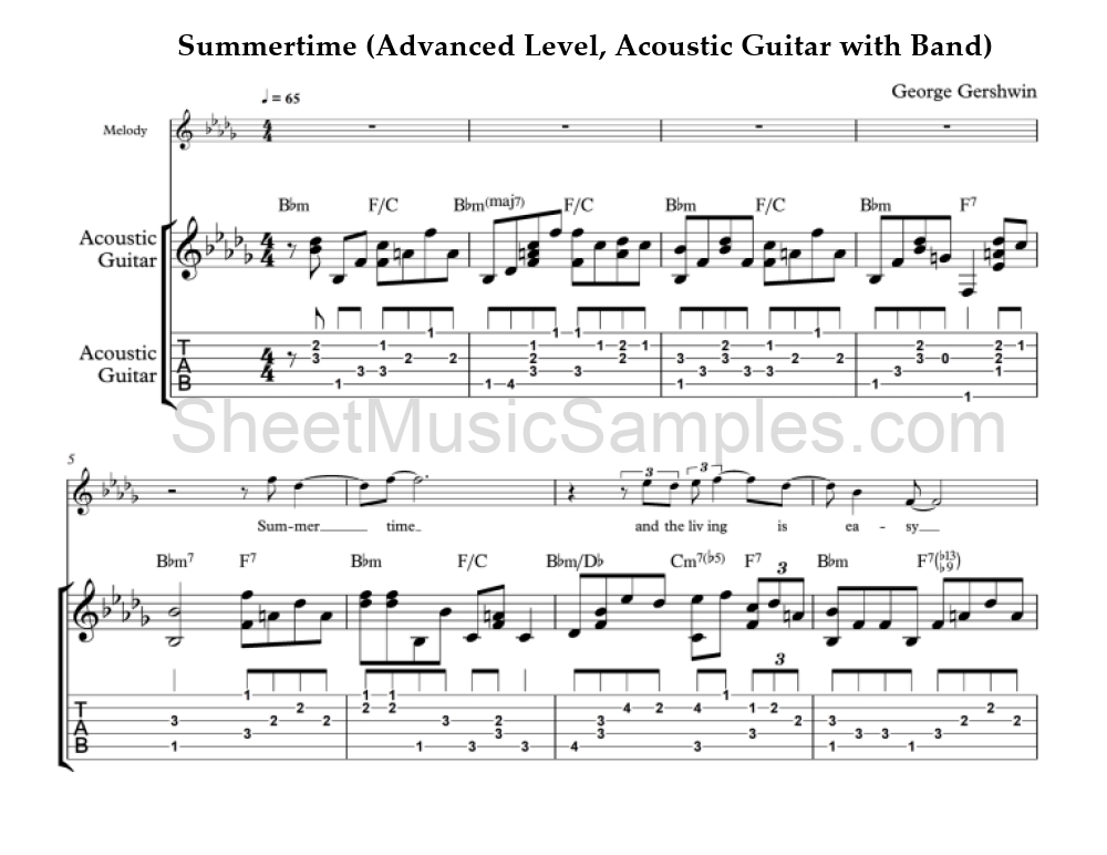 Summertime (Advanced Level, Acoustic Guitar with Band)