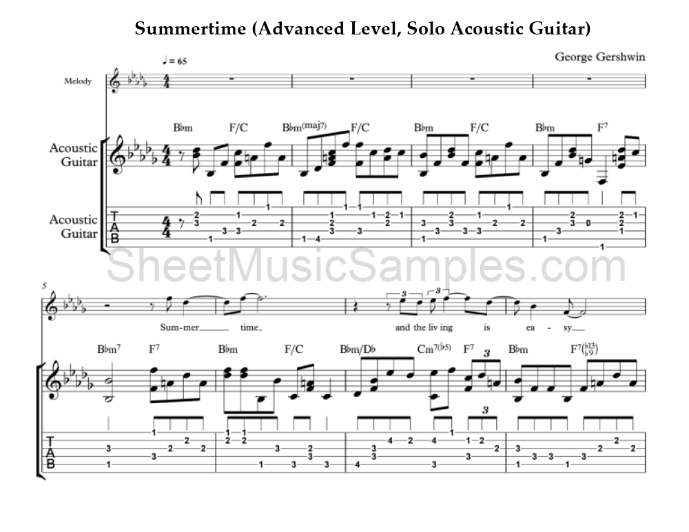 Summertime (Advanced Level, Solo Acoustic Guitar)