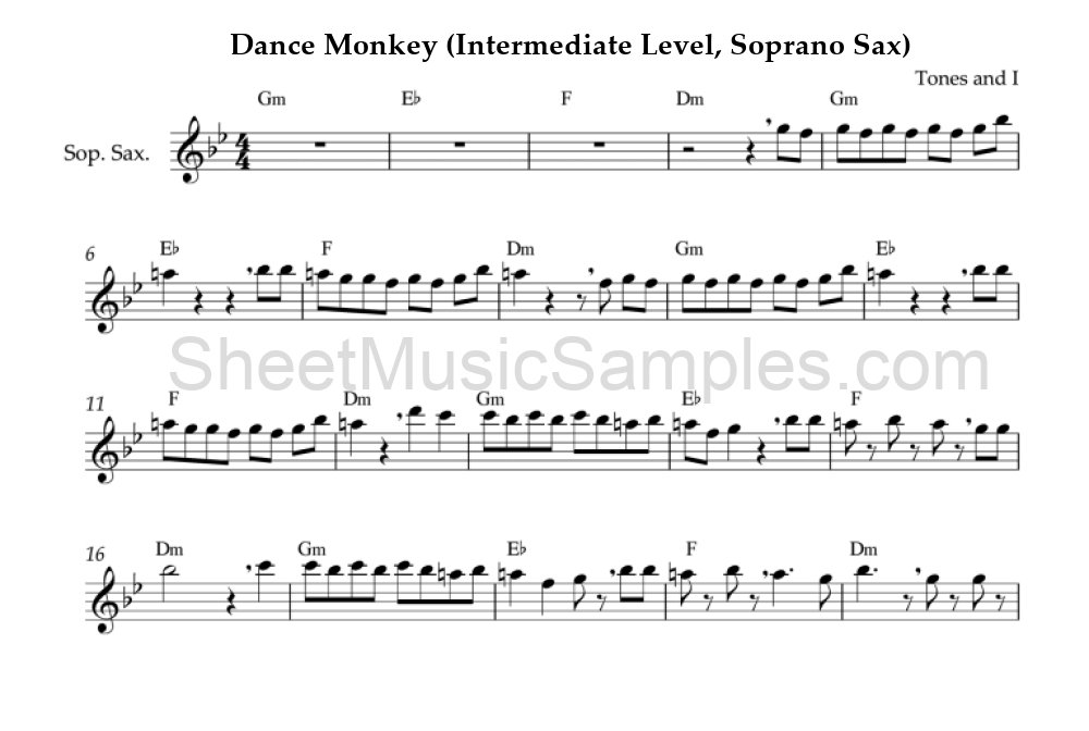 Dance Monkey (Intermediate Level, Soprano Sax)