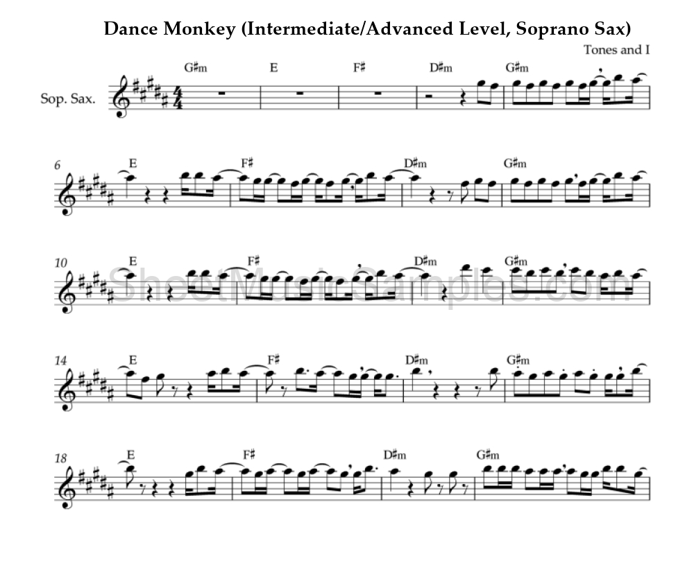 Dance Monkey (Intermediate/Advanced Level, Soprano Sax)