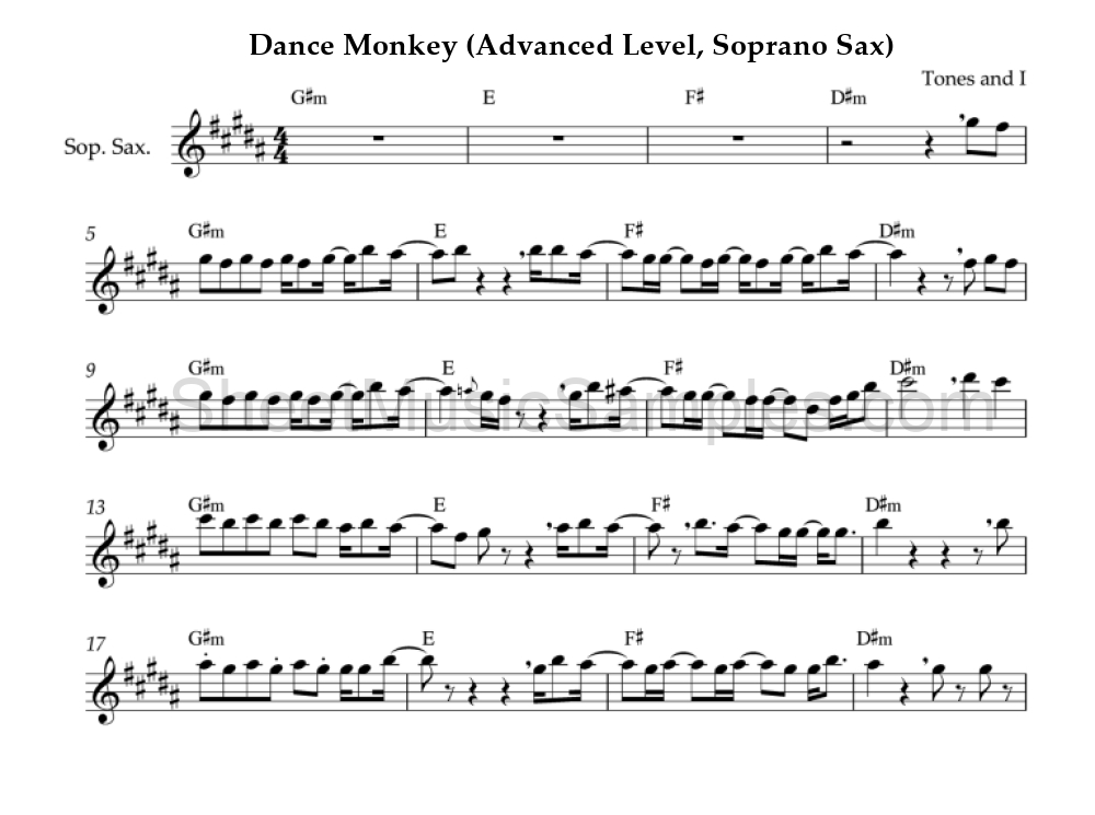 Dance Monkey (Advanced Level, Soprano Sax)