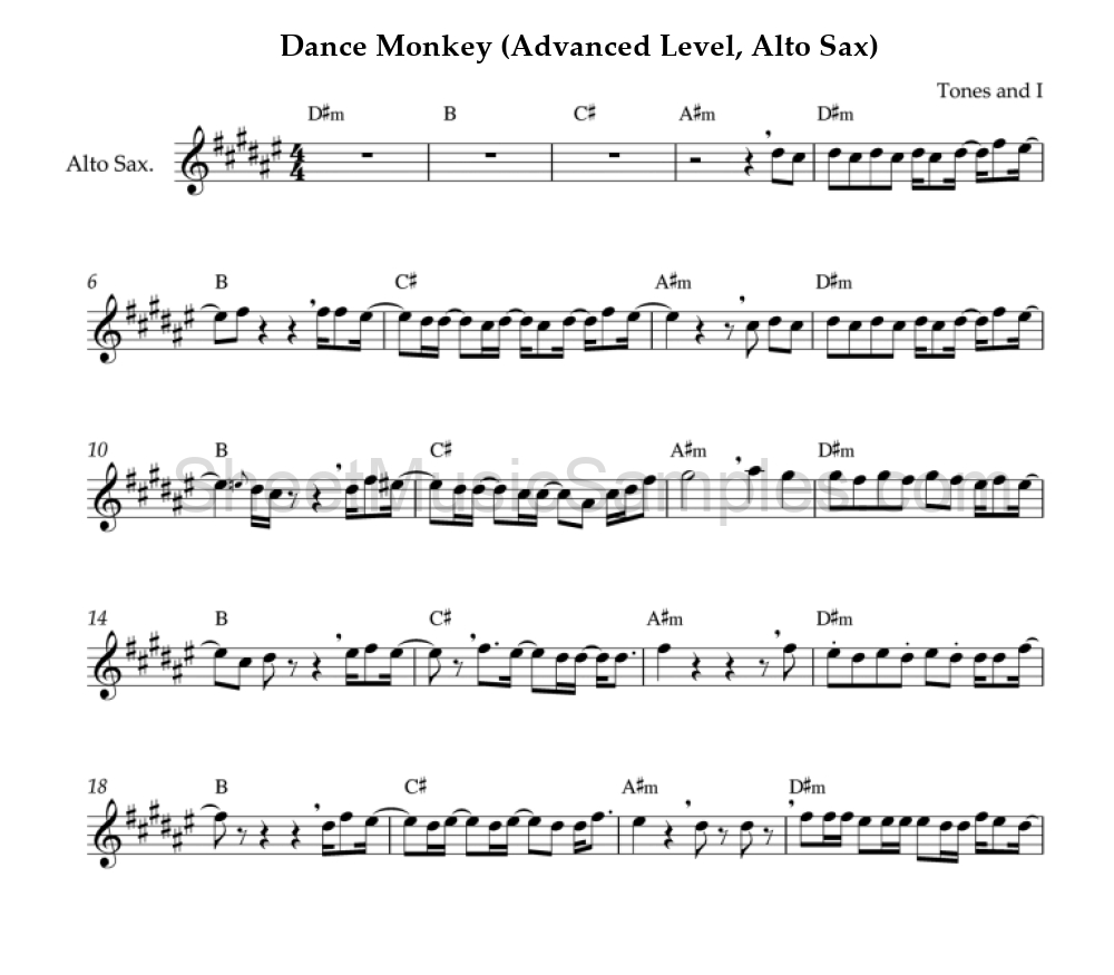 Dance Monkey (Advanced Level, Alto Sax)