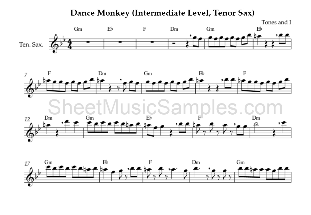 Dance Monkey (Intermediate Level, Tenor Sax)