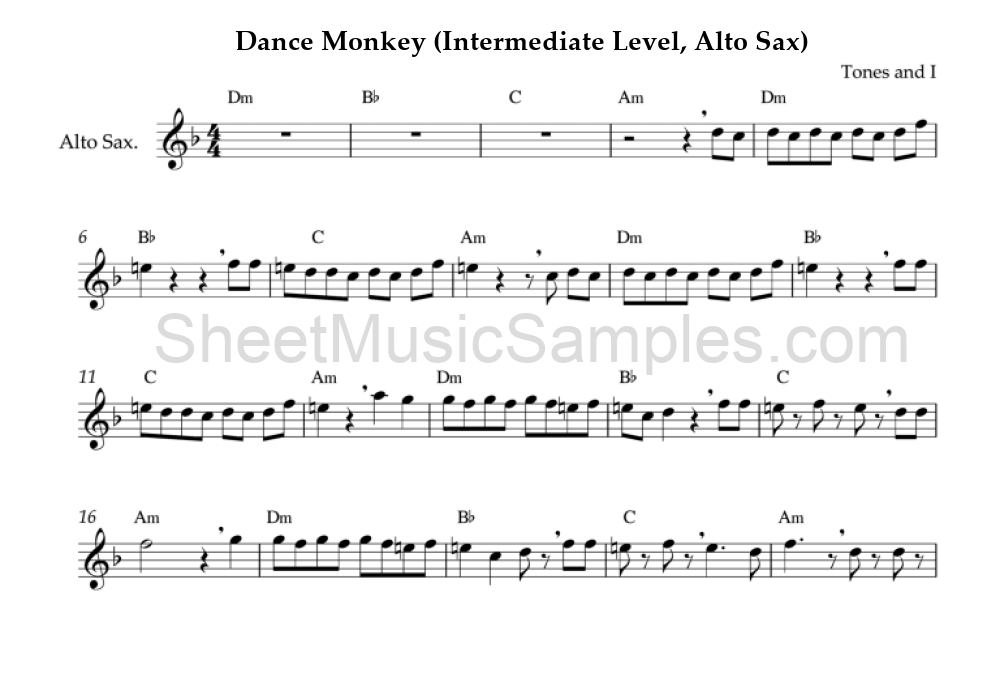 Dance Monkey (Intermediate Level, Alto Sax)