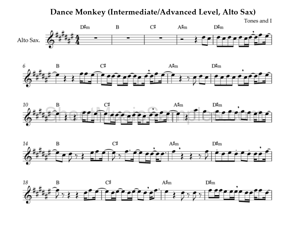 Dance Monkey (Intermediate/Advanced Level, Alto Sax)