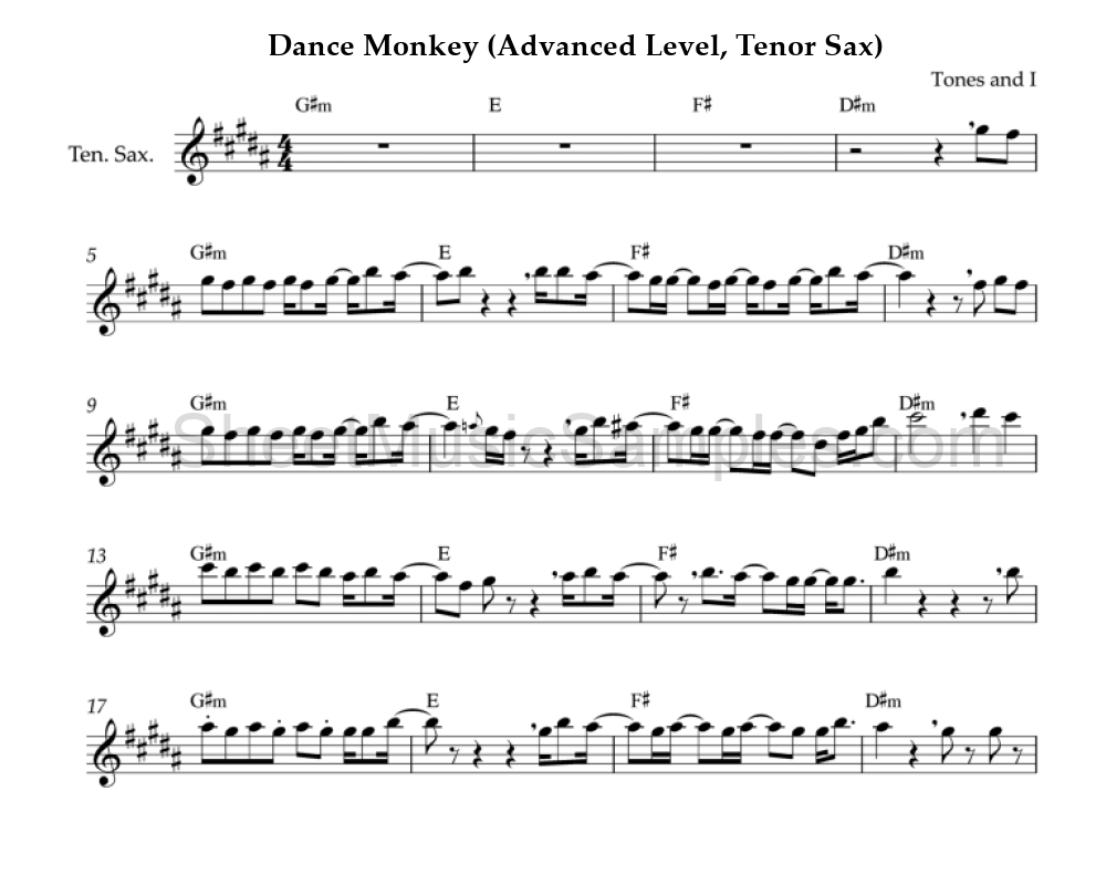 Dance Monkey (Advanced Level, Tenor Sax)