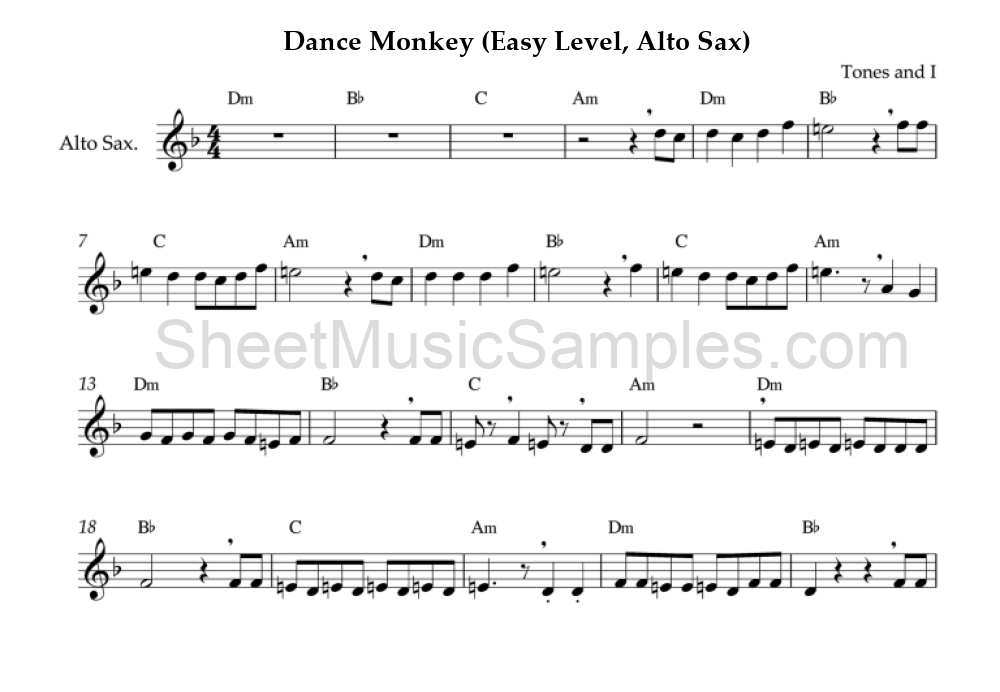 Dance Monkey (Easy Level, Alto Sax)