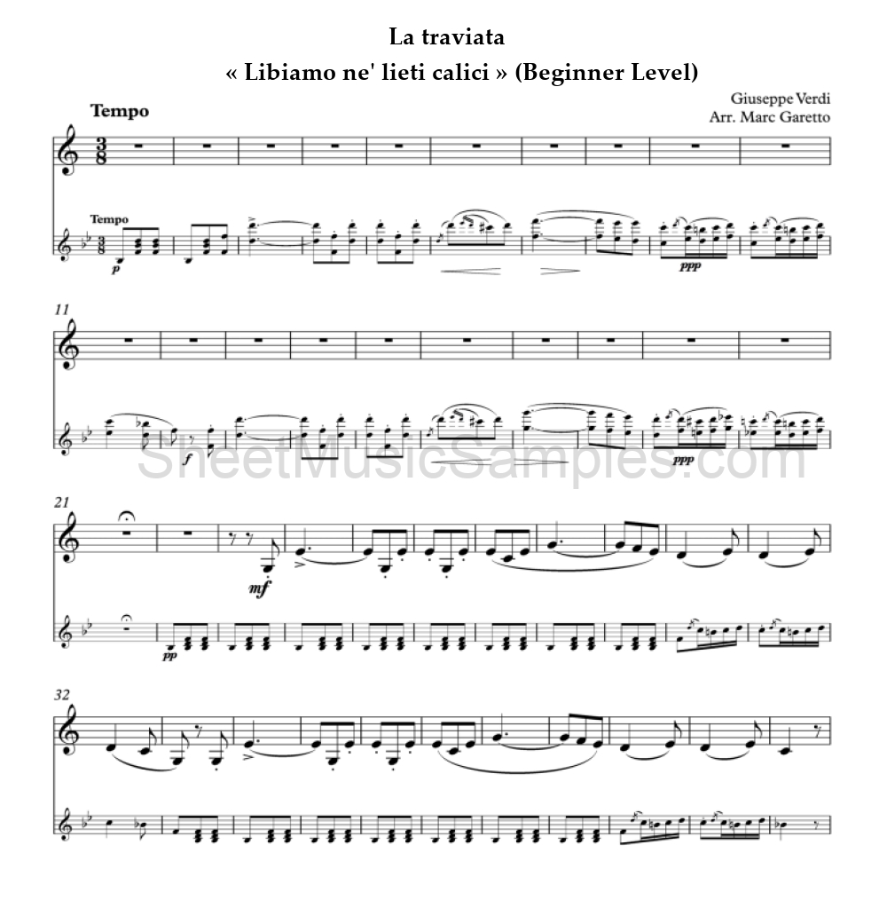 La traviata - « Libiamo ne' lieti calici » (Beginner Level)