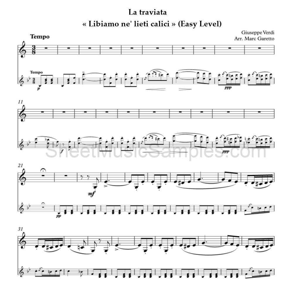 La traviata - « Libiamo ne' lieti calici » (Easy Level)