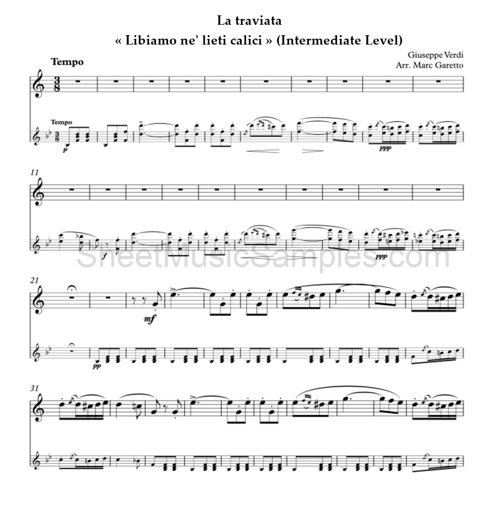 La traviata - « Libiamo ne' lieti calici » (Intermediate Level)