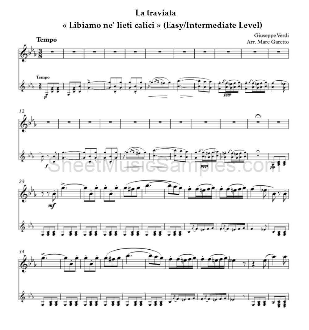 La traviata - « Libiamo ne' lieti calici » (Easy/Intermediate Level)