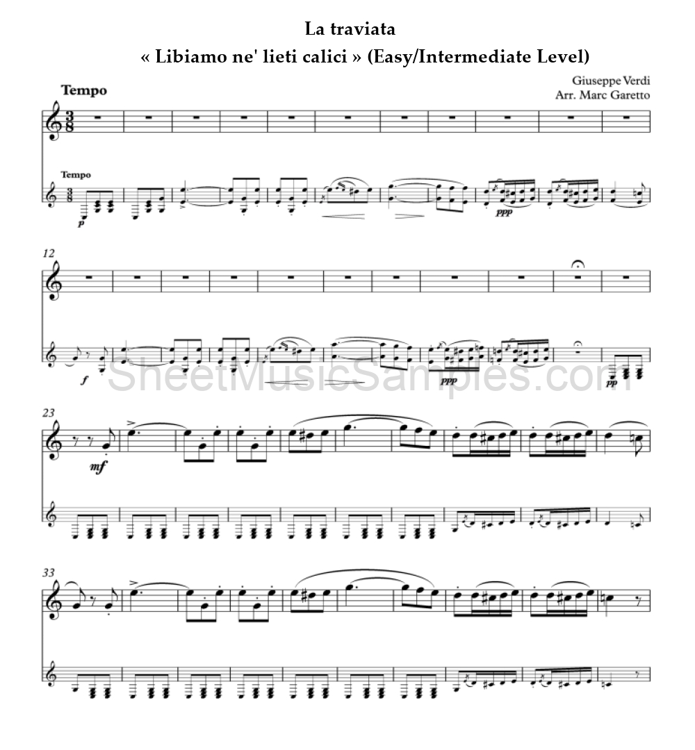 La traviata - « Libiamo ne' lieti calici » (Easy/Intermediate Level)