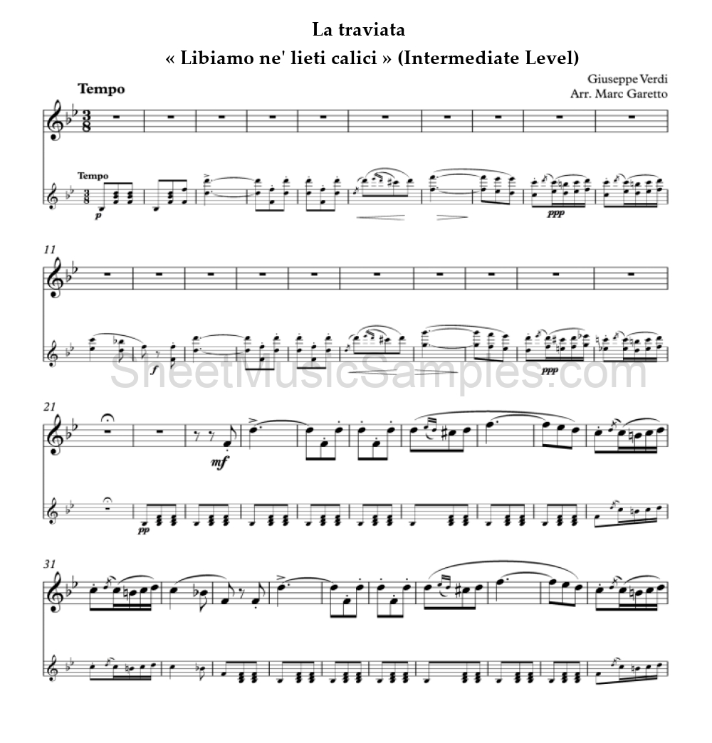 La traviata - « Libiamo ne' lieti calici » (Intermediate Level)