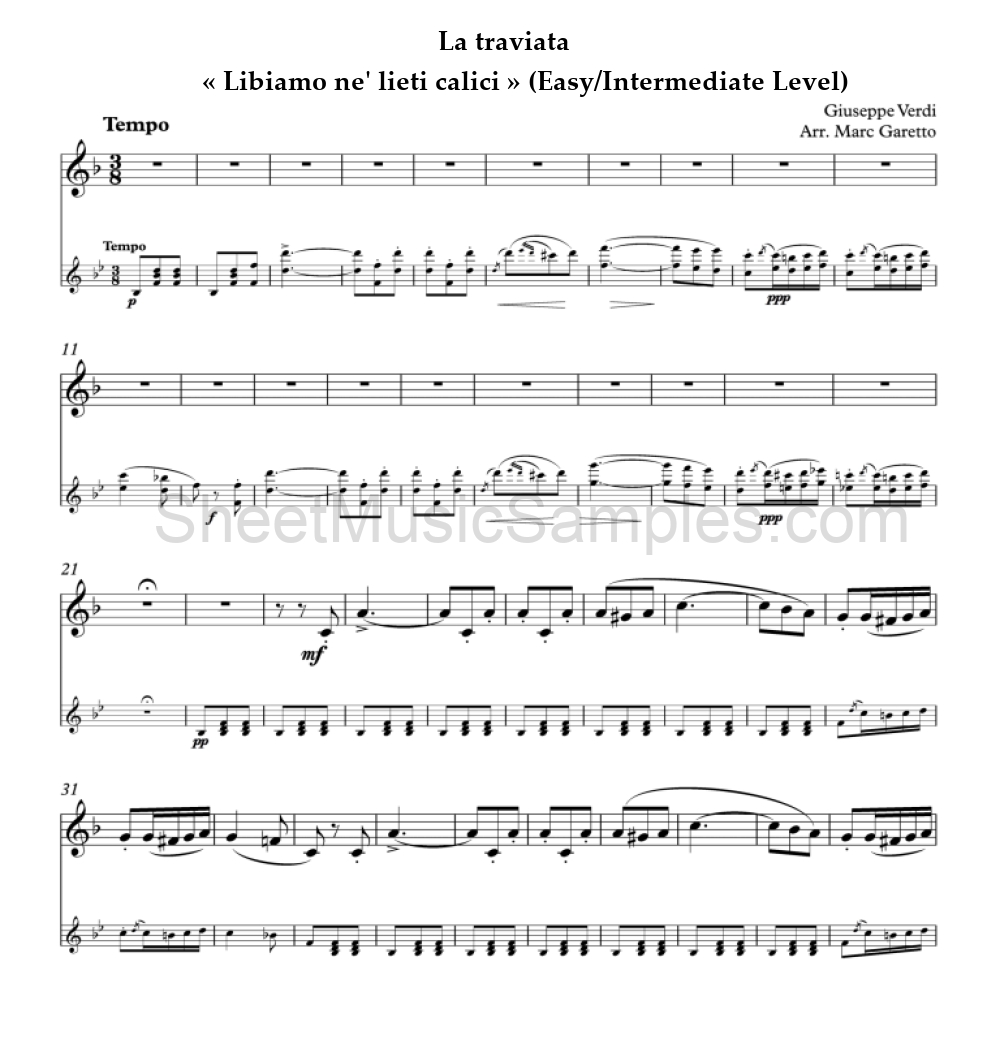 La traviata - « Libiamo ne' lieti calici » (Easy/Intermediate Level)