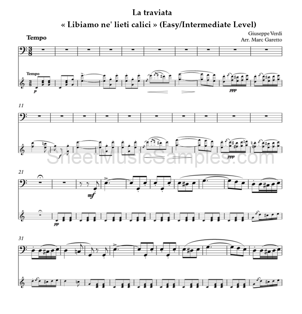 La traviata - « Libiamo ne' lieti calici » (Easy/Intermediate Level)