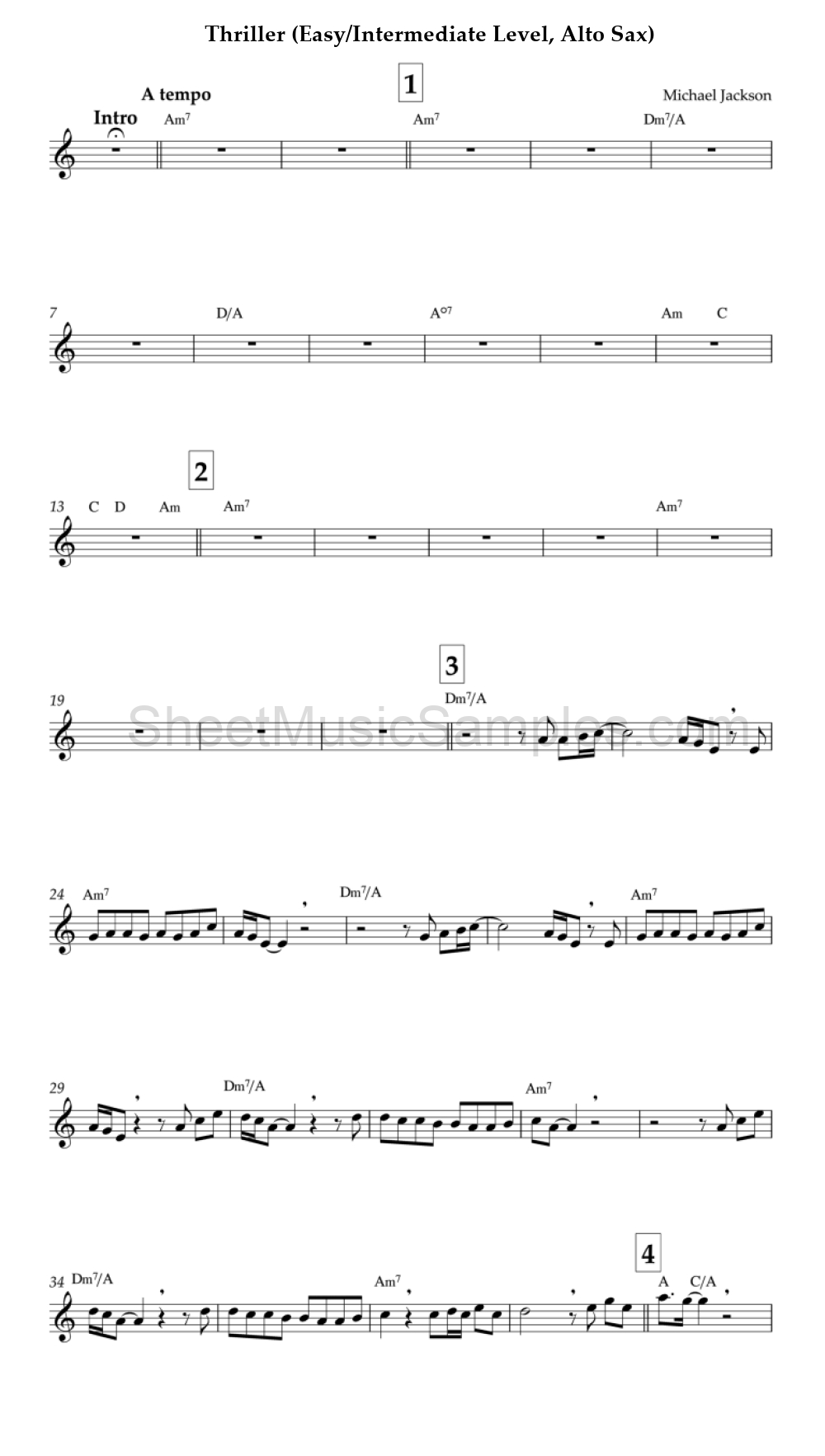 Thriller (Easy/Intermediate Level, Alto Sax)