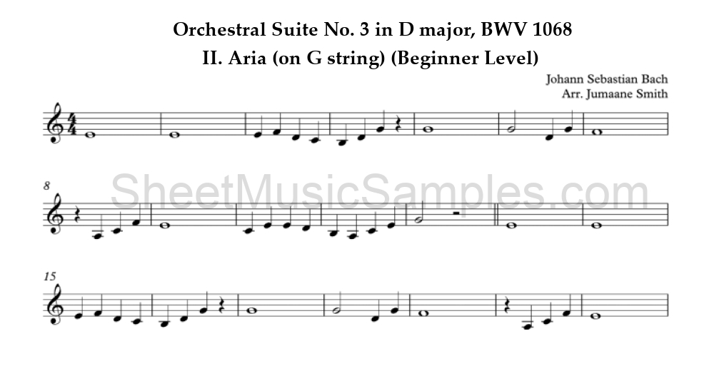 Orchestral Suite No. 3 in D major, BWV 1068 - II. Aria (on G string) (Beginner Level)