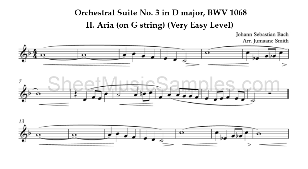 Orchestral Suite No. 3 in D major, BWV 1068 - II. Aria (on G string) (Very Easy Level)