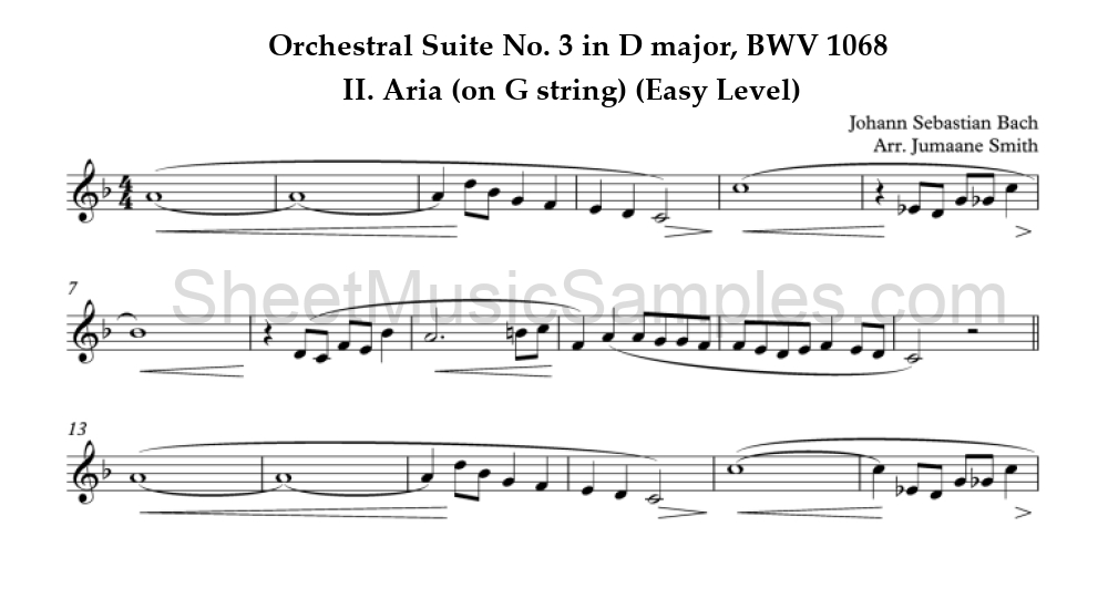 Orchestral Suite No. 3 in D major, BWV 1068 - II. Aria (on G string) (Easy Level)