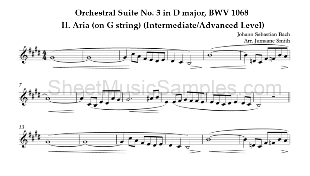 Orchestral Suite No. 3 in D major, BWV 1068 - II. Aria (on G string) (Intermediate/Advanced Level)