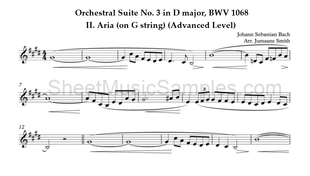 Orchestral Suite No. 3 in D major, BWV 1068 - II. Aria (on G string) (Advanced Level)