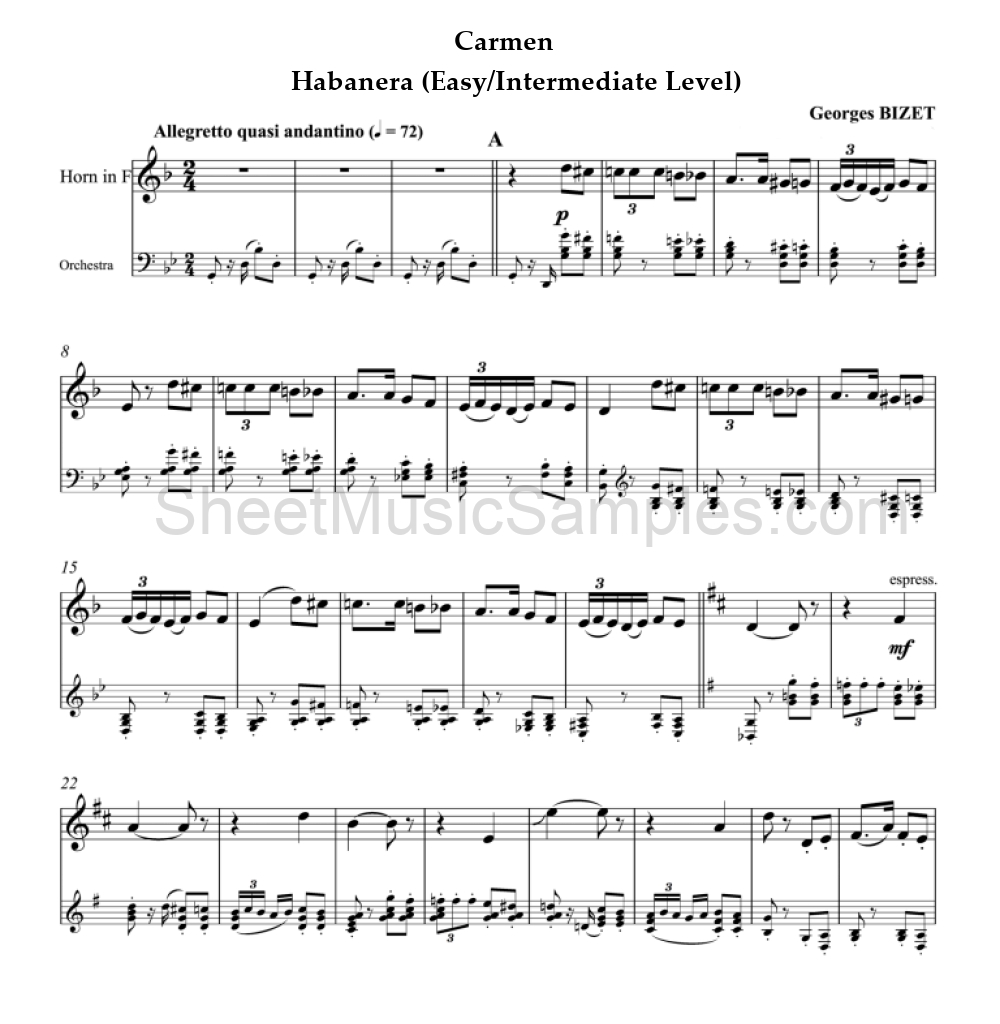 Carmen - Habanera (Easy/Intermediate Level)