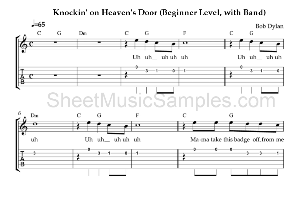 Knockin' on Heaven's Door (Beginner Level, with Band)