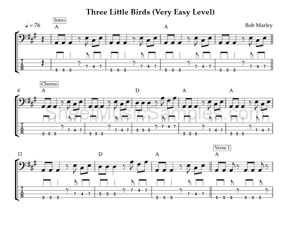 Three Little Birds (Very Easy Level)