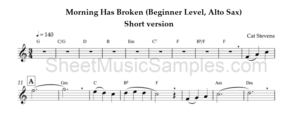 Morning Has Broken (Beginner Level, Alto Sax) - Short version