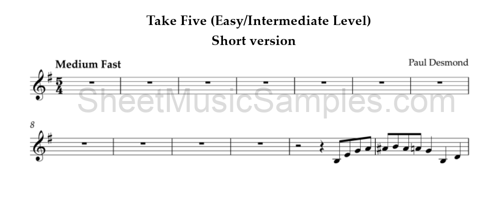 Take Five (Easy/Intermediate Level) - Short version