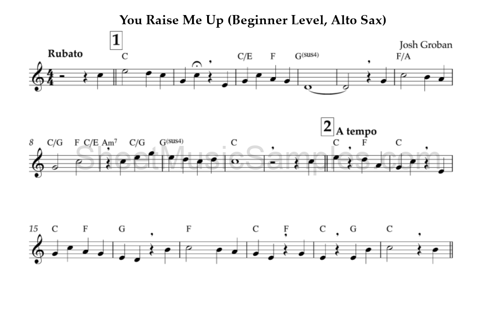 You Raise Me Up (Beginner Level, Alto Sax)