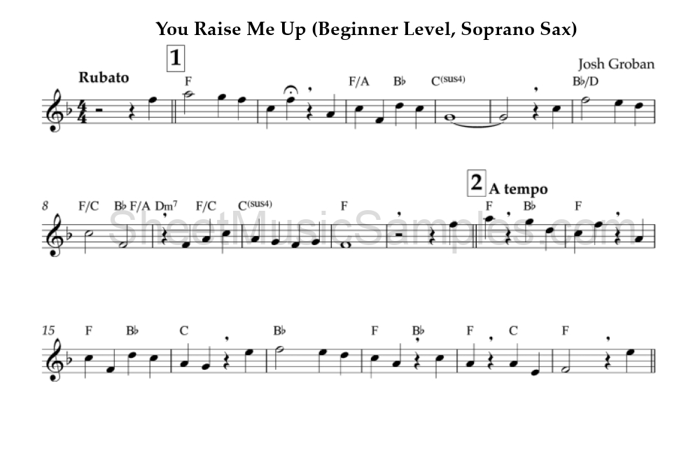 You Raise Me Up (Beginner Level, Soprano Sax)