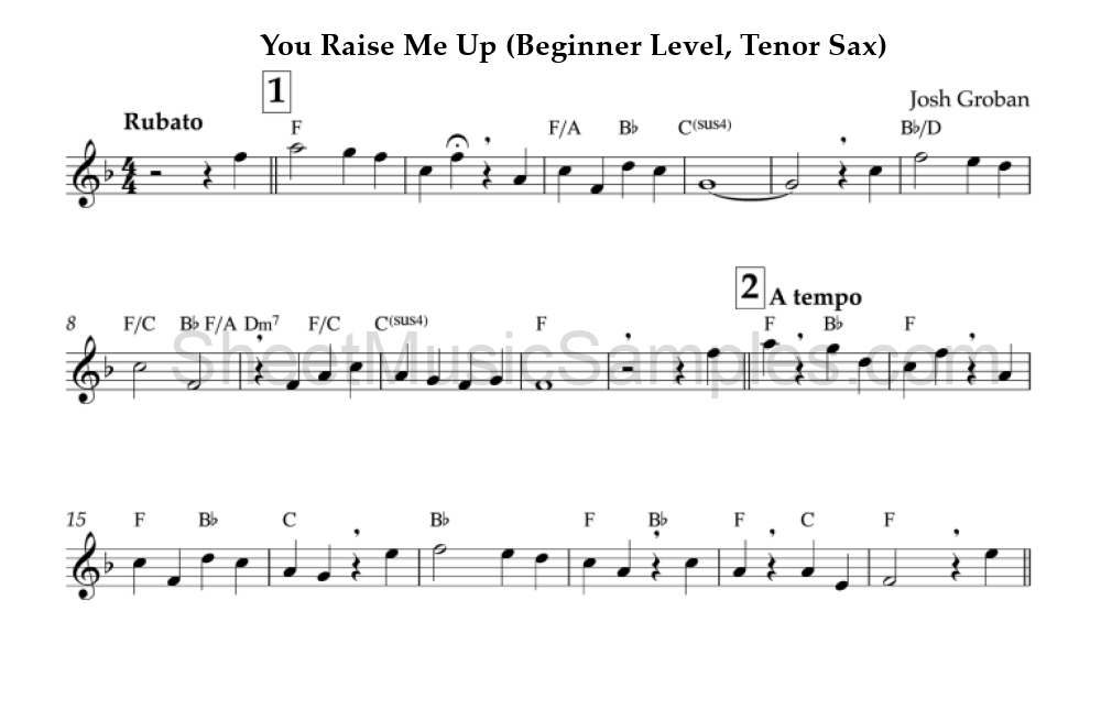 You Raise Me Up (Beginner Level, Tenor Sax)