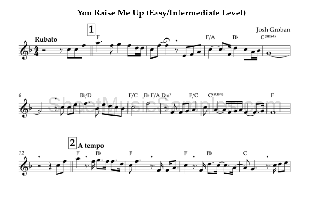 You Raise Me Up (Easy/Intermediate Level)